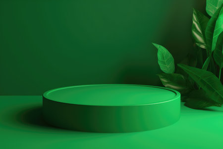 Abstract background for branding and minimal presentation. Green podium with leaves. nature, naturalness, beautyの素材
