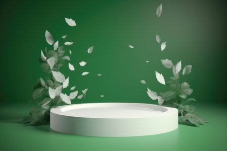 Abstract background for branding and minimal presentation. white podium on green background with leaves. nature, naturalness, beautyの素材