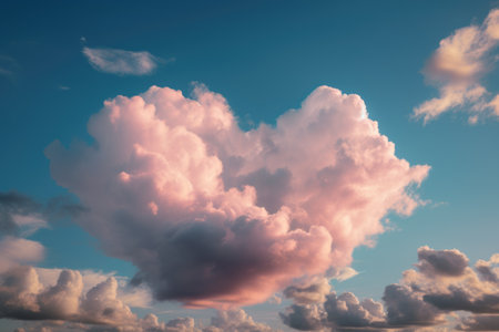 Beautiful clouds in heart shape on pink sky in Vintage style for Happy valentines day or wedding concept and copy space. Generative AIの素材