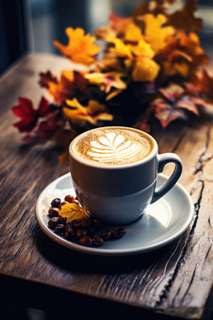 A cup of coffee, cappuccino on a table in a cafの素材