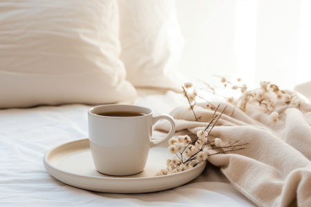 Cozy photo. A cup of coffee, a blanket by the window, winterの素材