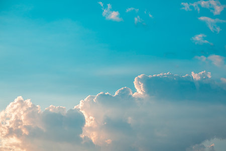 Beautiful cumulus clouds in the blue sky. natural backgroundの写真素材