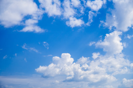 Beautiful cumulus clouds in the blue sky. natural backgroundの写真素材