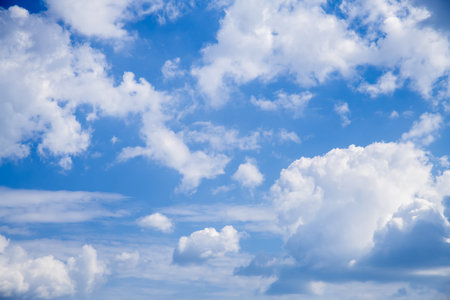 Beautiful cumulus clouds in the blue sky. natural backgroundの写真素材