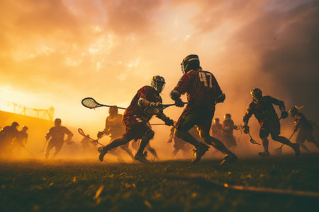 Athletes play the lacrosse game. Summer, summer sports, generative AIの素材
