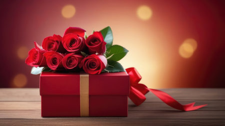 Gift box and red roses. gift, love, card, valentine's day, weddingの素材