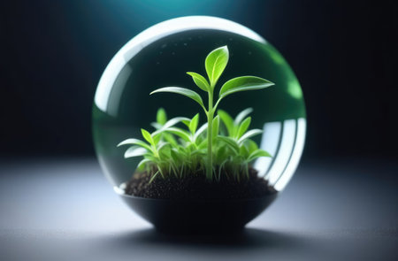 A green sprout in the sphere. Concept ecology, nature protection, Earth hour, agriculture, peaceの素材