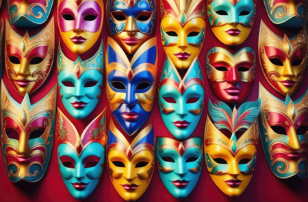 Bright multi-colored carnival masks. carnival, fun, holiday, happinessの素材