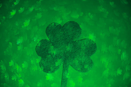 clover leaf of Abstract green background with clover leaf highlights. Spring, summer background, st. Patricks day, multiple exposure modeの写真素材
