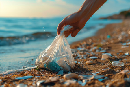 Volunteers remove garbage from the beach, taking care of ecology, the environmentの素材