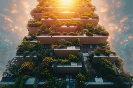 The city of the future with green gardens on the balconies, vertical gardening,city of the future, care for the environment