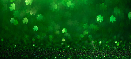 banner Abstract green background with clover leaves highlights. Spring, summer background, st. Patricks dayの写真素材