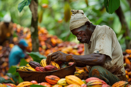 Cocoa Bean Harvesting Process, Cocoa Bean Plantations. used to make chocolate, aiの素材
