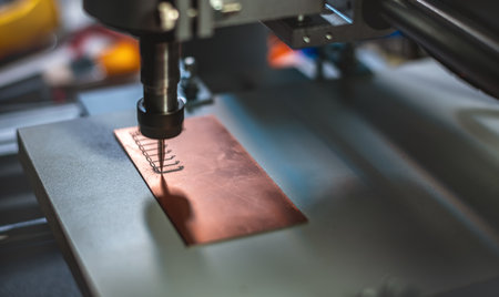 machine with numerical control CNC carries out milling of printed circuit boards, Circuit Engraving, Diy Circuit Boards PCBの写真素材