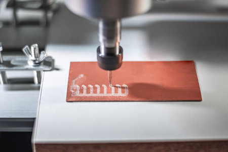machine with numerical control CNC carries out milling of printed circuit boards, Circuit Engraving, Diy Circuit Boards PCBの写真素材