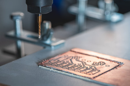 machine with numerical control CNC carries out milling of printed circuit boards, Circuit Engraving, Diy Circuit Boards PCBの写真素材