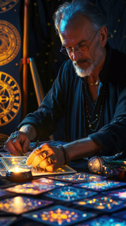 astrologer, fortune teller using tarot cards, mysticism, astrology, predictionsの素材
