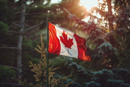 Canadian flag on nature background, Canada Dayの素材