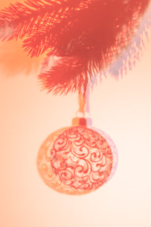 Christmas ball on Christmas tree, creative photo, new year, christmas. Selective focusの写真素材