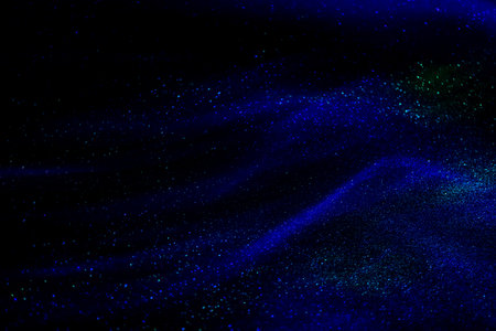 abstract blue and green speed camera motion background over glowing lights with sparkles, stars. A pattern of flashes of light similar to the Northern Lights. for overlayの写真素材
