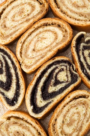 Beigli - hungarian poppy seed and walnut rolls closeupの写真素材