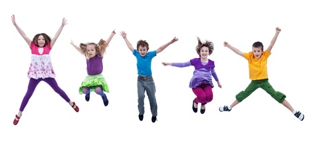 Happy joyful kids jumping high with real life facial expressions - isolated Happy joyful kids jumping high with real life facial expressions - isolated