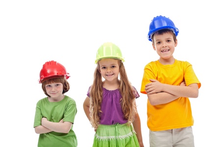 Professional guidance day - kids with hard hats, isolatedの写真素材