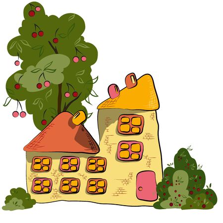 Cartoon style house with garden. Vector Illustration.のイラスト素材