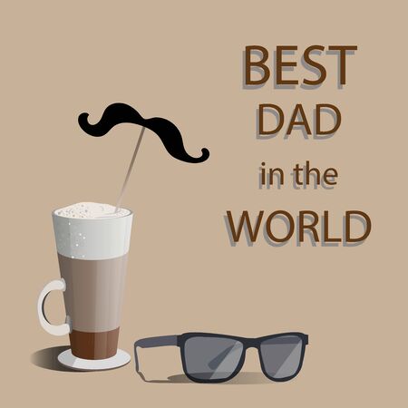 Happy father's day , a coffee cup congratulation. Best dad postcard.のイラスト素材