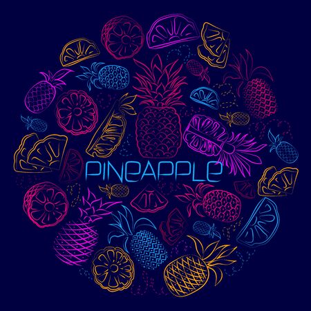 Pineapples on blue background for wallpaper design. Vector illustration object. Sweet fruit.のイラスト素材