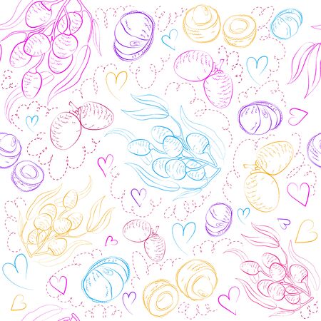 Seamless pattern of lychees and leaves.のイラスト素材