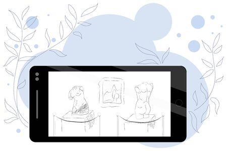 Virtual museum in modern phone isolated on whiteのイラスト素材