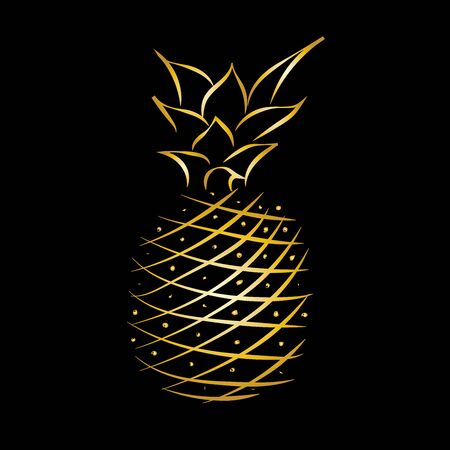 Golden pineapple isolated on blackのイラスト素材