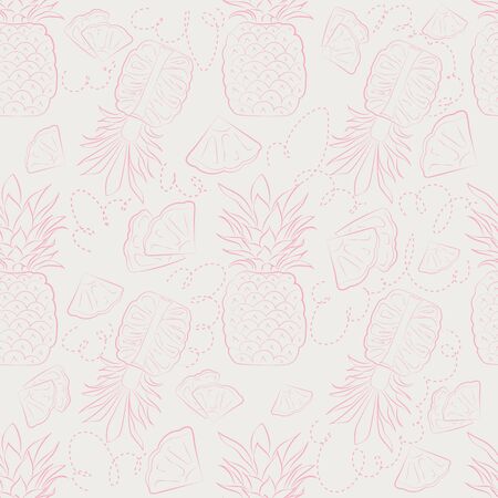 Vector seamless pattern with pink pineapples on a graybackground.のイラスト素材