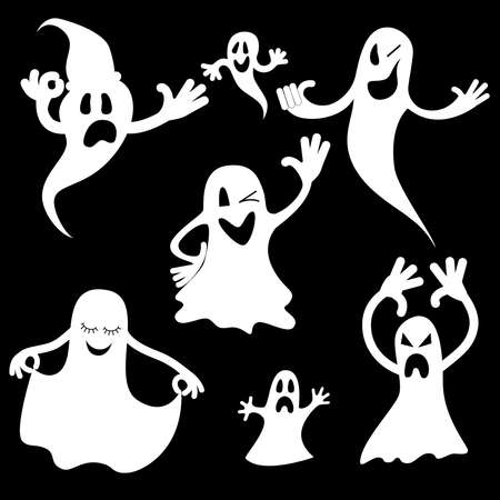 Halloween spooky monsters, scary poltergeist. Ghost apparition spook set.のイラスト素材