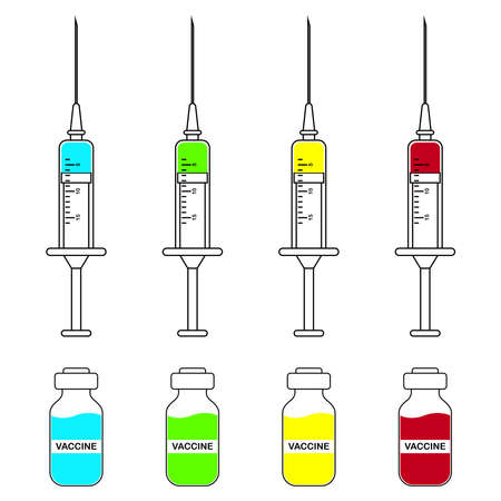 Set of syringes for injection with vaccine. Vector medical syringe icon set.のイラスト素材
