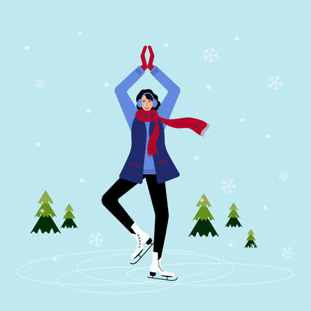 Girl skating on ice in winter. Women are Dancing on Ice Rink.のイラスト素材