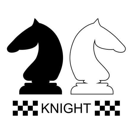 Black and White Knight Chess Piece on a white background. Chess pieces. Chess. Flat vector illustration.のイラスト素材