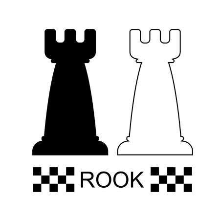 Black and White Rook Chess Piece on a white background. Chess pieces. Chess. Flat vector illustration.のイラスト素材