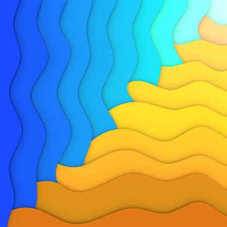 Summer vacation abstract background. Artistic abstract sea wave and beach sand 3d render. Blue and...