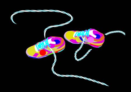 colorful running shoes over a black background, vector illustrationの写真素材
