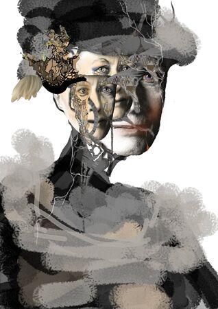 woman face made of several parts, split personality, schizophreniaの写真素材