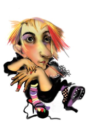 portrait of a punk woman, raster illustration over a white backgroundの写真素材