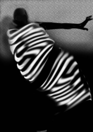 black woman in a striped dress, raster illustration, black and whiteの写真素材