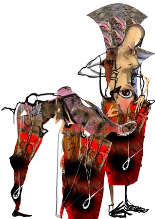 abstract female centaur, surreal collage over a white backgroundの写真素材
