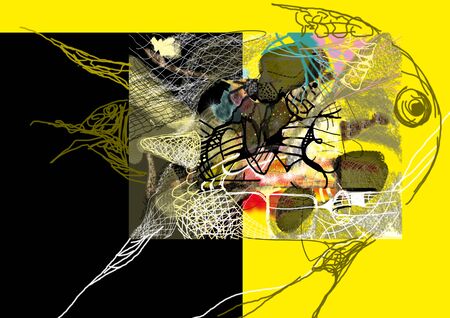 abstract fish over a yellow backgroundの写真素材