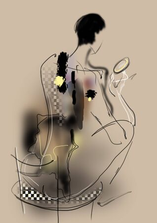 Sitting figure from back illustrationの写真素材