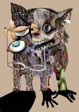 scary animal with glasses, raster illustration over a beige backgroundの写真素材