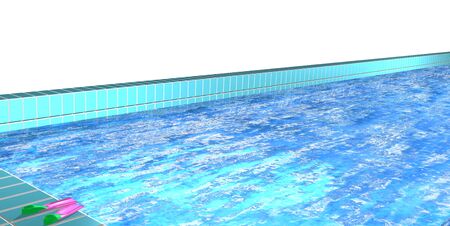pool with blue water, empty and inviting, fins waiting next to the water edge, 3D illustration over a white backgroundの写真素材