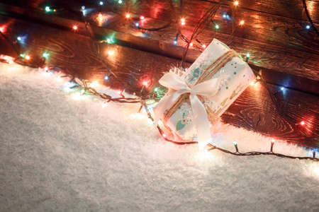 Various Christmas presents in home white blueの写真素材